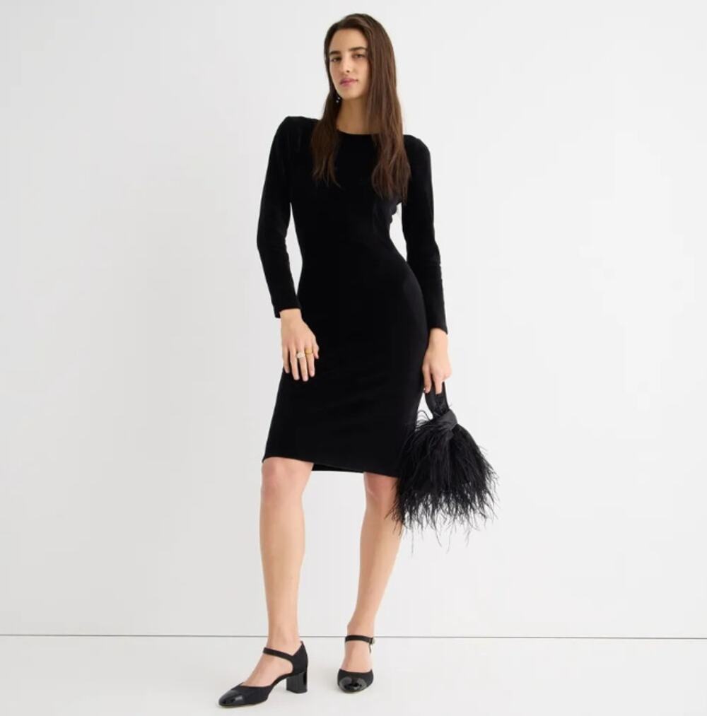 J.Crew Black Velvet Low Back Mini Dress Minimalist Long Sleeve Date Night Sz 2